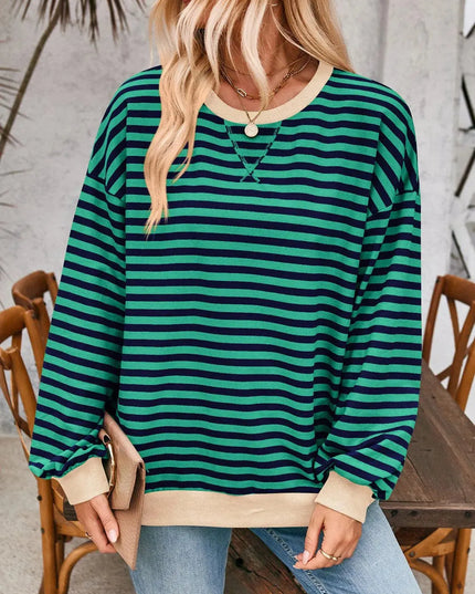 Chic Contrast Striped Long Sleeve Pullover