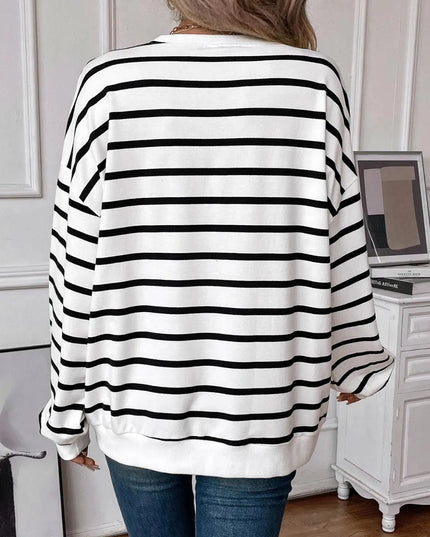 Chic Striped Round Neck Long Sleeve Sweatshirt