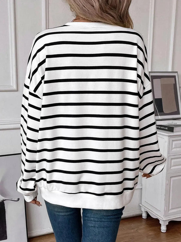 Chic Striped Round Neck Long Sleeve Sweatshirt