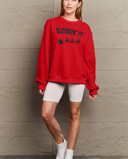 Simply Love Full Size SLEIGHIN' IT Graphic Sweatshirt - ShopEasier