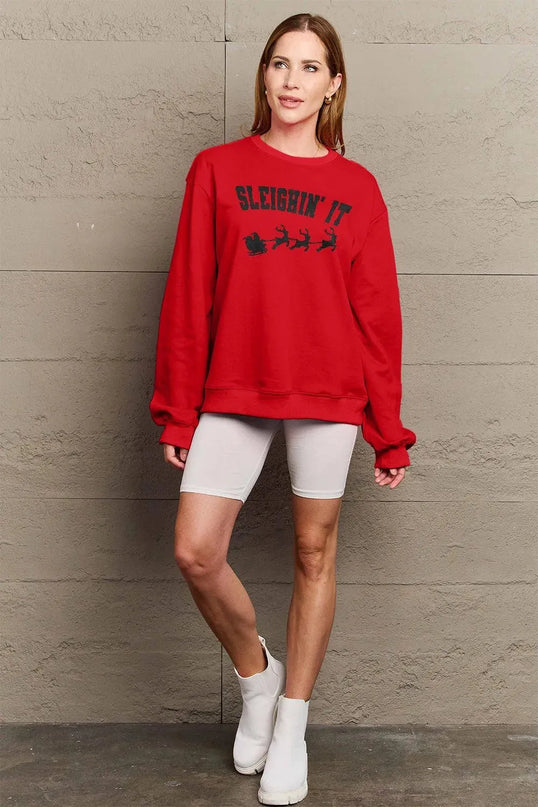 Simply Love Full Size SLEIGHIN' IT Graphic Sweatshirt - ShopEasier