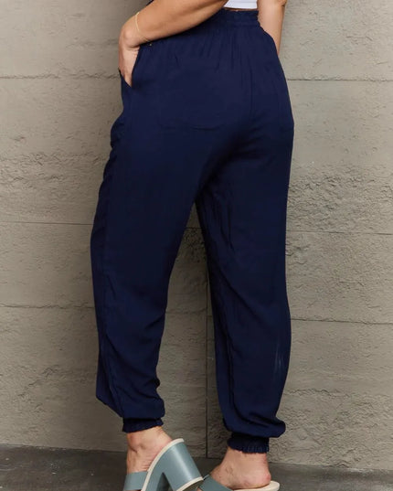 Tie Waist Long Joggers with Functional Pockets