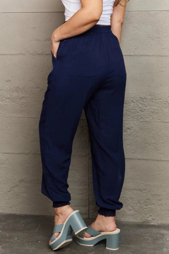 Tie Waist Long Joggers with Functional Pockets