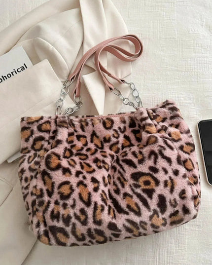 Bolso de hombro de piel sintética con estampado de leopardo