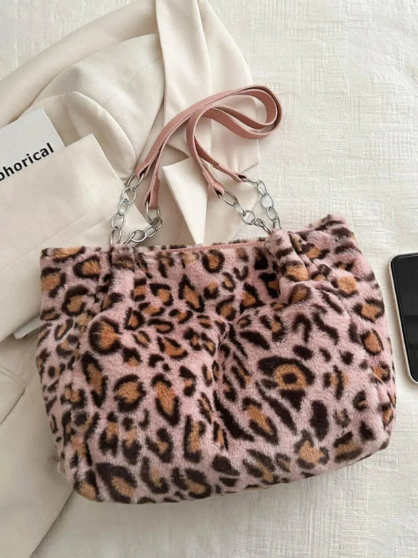 Bolso de hombro de piel sintética con estampado de leopardo