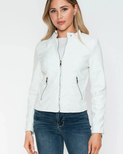 Snobbish PU Leather Zip Up Jacket with Pockets - ShopEasier