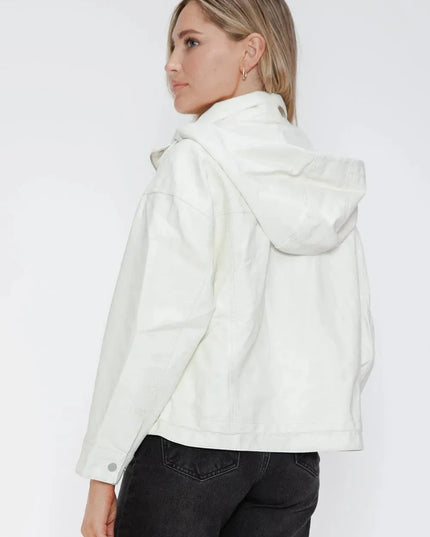 How Dare U Drawstring Hem PU Leather Zip Up Jacket - ShopEasier