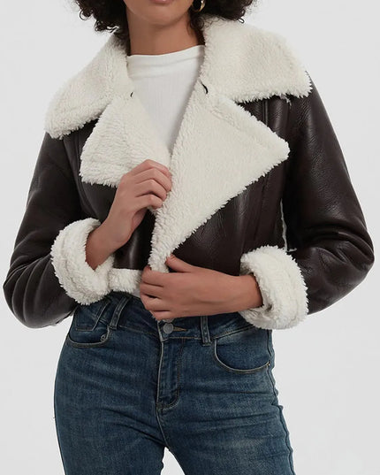 Collared Neck Long Sleeve Plush Cropped Jacket - ShopEasier