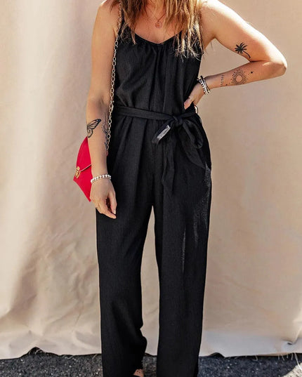 Tied V-Neck Spaghetti Strap Jumpsuit - ShopEasier