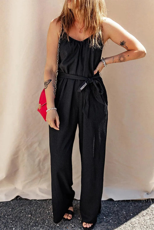 Tied V-Neck Spaghetti Strap Jumpsuit - ShopEasier