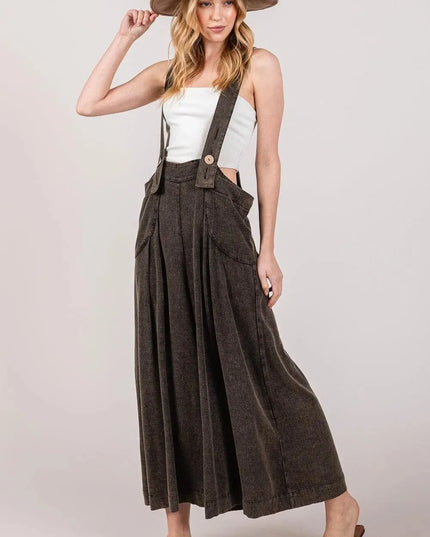 SAGE + FIG Chic Wide Strap Wide Leg Overalls