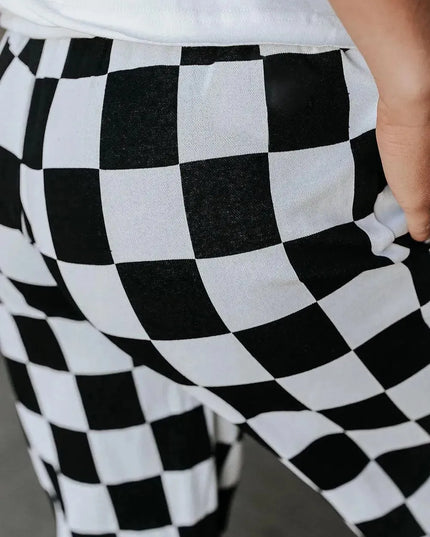 Checkered Elastic Waist Joggers - ShopEasier