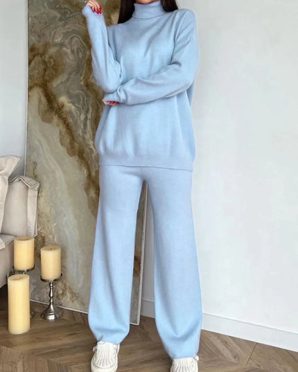 Turtleneck Long Sleeve Top and Drawstring Pants Sweater Set - ShopEasier