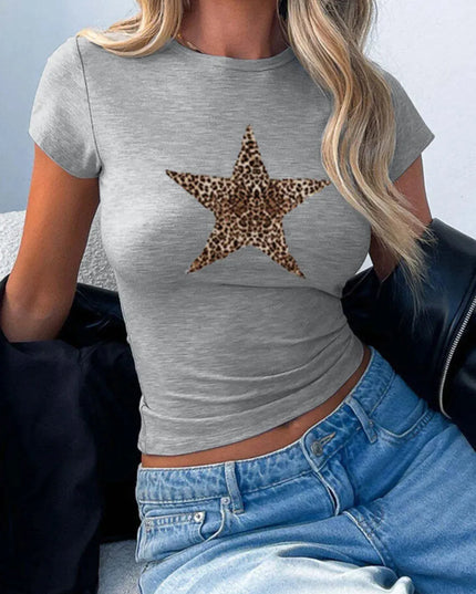 Elegant Star Short Sleeve Round Neck Tee