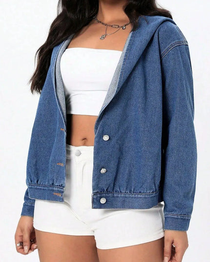 Button Up Hooded Denim Top - ShopEasier