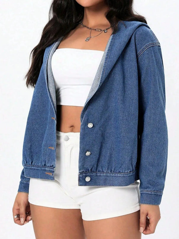 Button Up Hooded Denim Top - ShopEasier