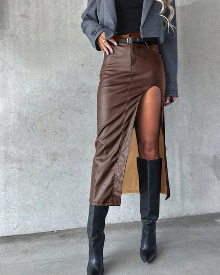 Chic Slit Midi Skirt with Functional Pockets