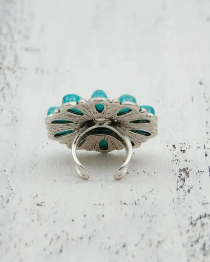 Artificial Turquoise Alloy Flower Ring - ShopEasier