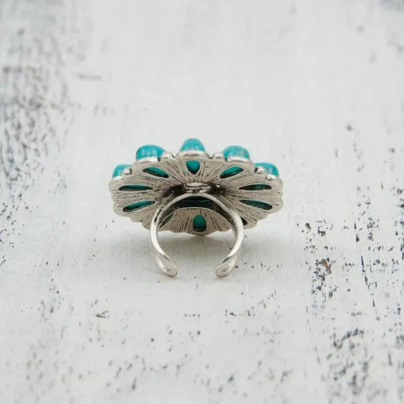 Artificial Turquoise Alloy Flower Ring - ShopEasier