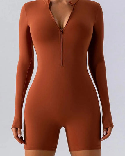 Half Zip Long Sleeve Active Romper - ShopEasier