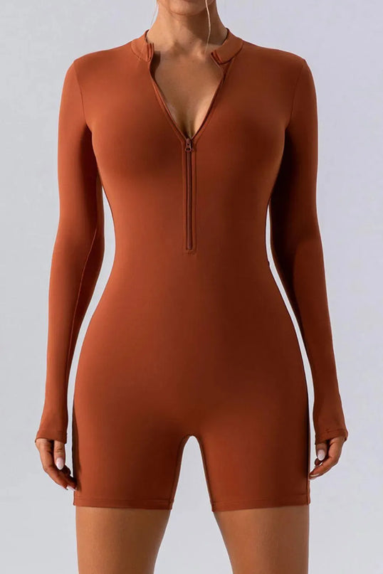 Half Zip Long Sleeve Active Romper - ShopEasier