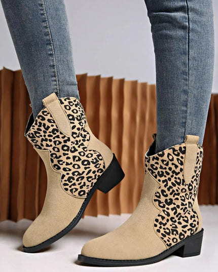 Leopard Suede Block Heel Boots - ShopEasier