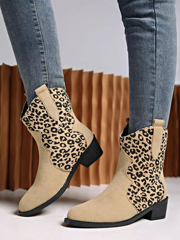 Leopard Suede Block Heel Boots - ShopEasier