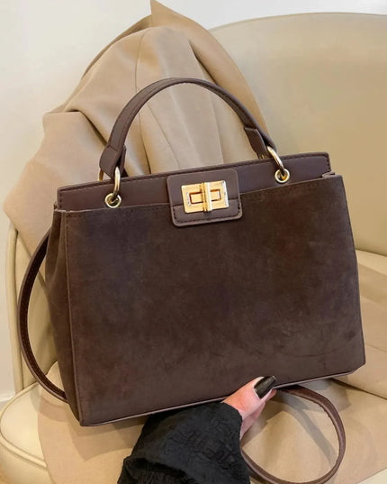 Versatile Solid Color Handbag with Detachable Strap