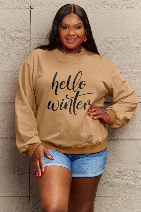 Simply Love Full Size HELLO WINTER Graphic Sweatshirt - ShopEasier