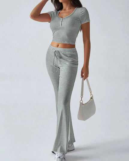 Devine Short Sleeve Top and Drawstring Pants Set - ShopEasier