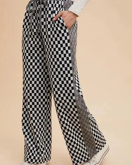 Annie Wear Drawstring Checkered Wide Leg Pants