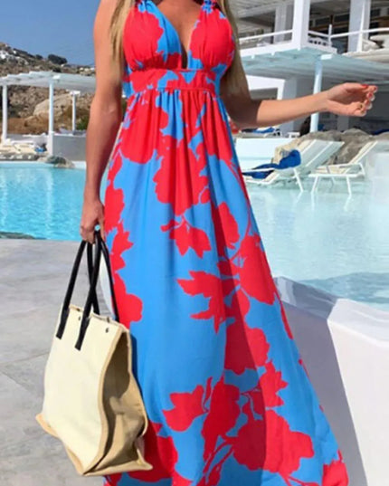 Contrast Halter Neck Maxi Dress - ShopEasier