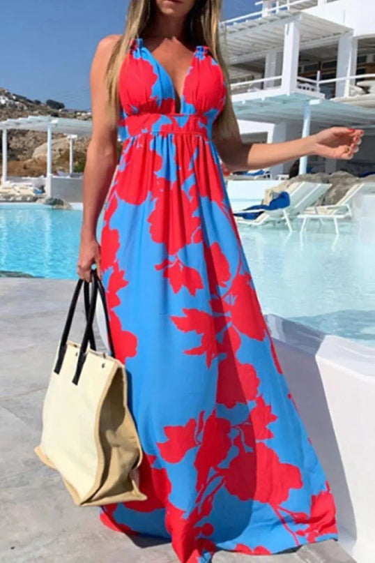 Contrast Halter Neck Maxi Dress - ShopEasier