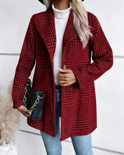 Plaid Button-Up Long Sleeve Jacket with Collar