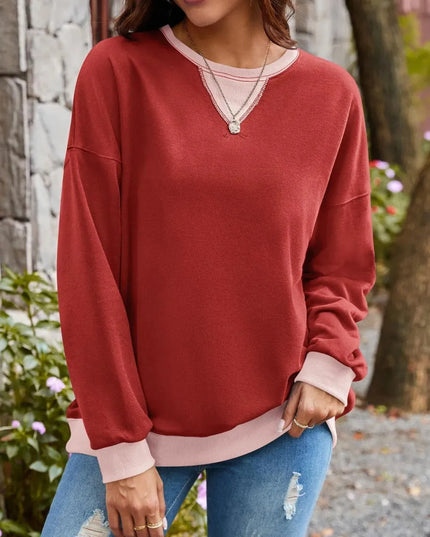 Contrast Lovelet Round Neck Long Sleeve Pullover