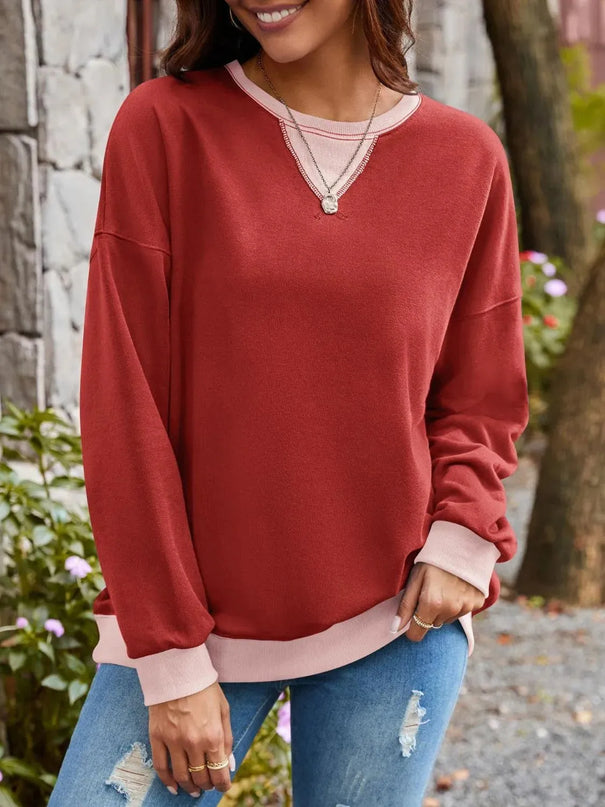 Contrast Lovelet Round Neck Long Sleeve Pullover