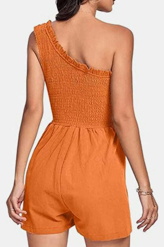 Smocked Single Shoulder Romper - ShopEasier