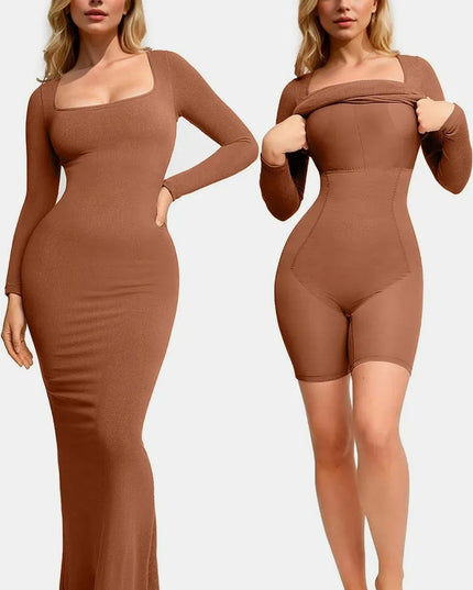 Basic Bae Built-In Shapewear Square Neck Long Sleeve Maxi Dress - ShopEasier