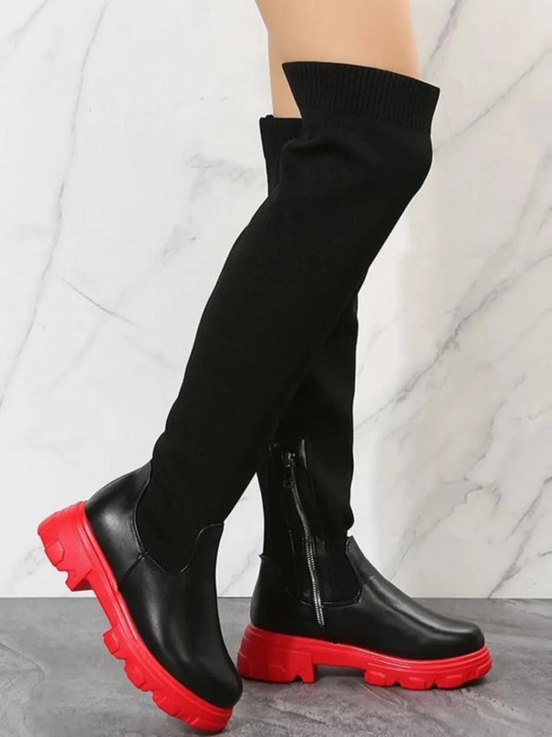 PU Leather Round Toe Platform Boots - ShopEasier