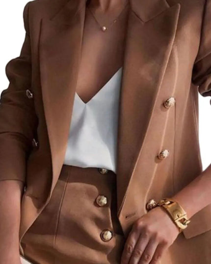 Lapel Collar Long Sleeve Blazer and Shorts Set