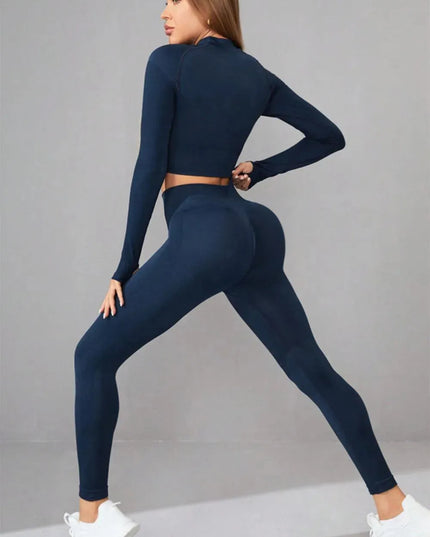 Mock Neck Long Sleeve Top and Pants Active Set - ShopEasier