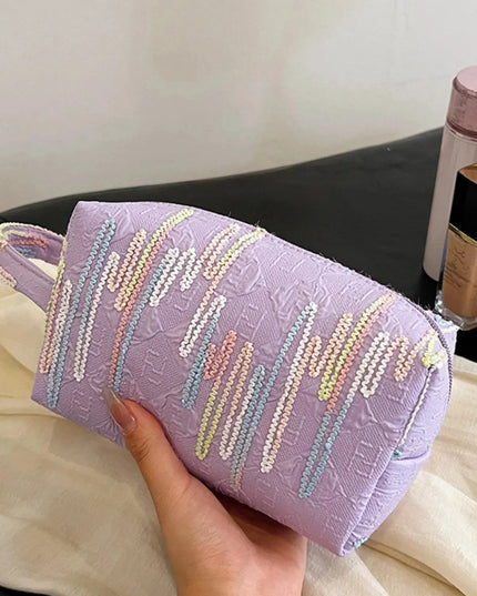 Zippered Contrast Polyester Wristlet Bag