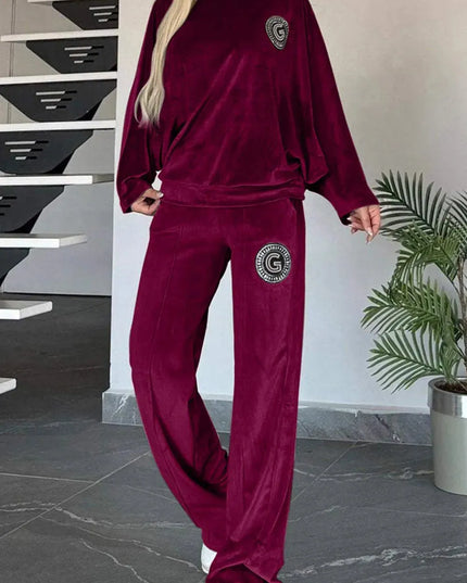 Conjunto de pantalón y blusa de manga larga con cuello barco en talla grande