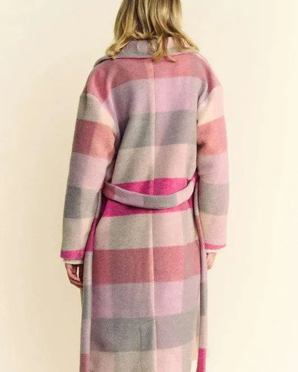 Color Block Collared Neck Tie Coat by Davi & Dani