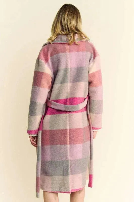 Color Block Collared Neck Tie Coat by Davi & Dani