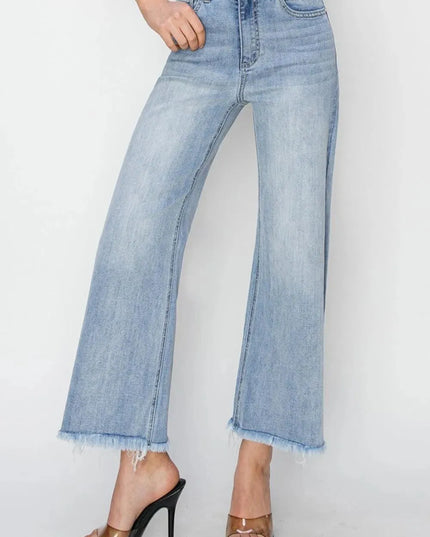 RISEN High Rise Crop Wide Fray Hem Jeans - ShopEasier