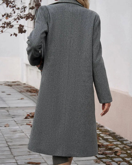 Stylish Pocketed Long Sleeve Coat with Collared Neck