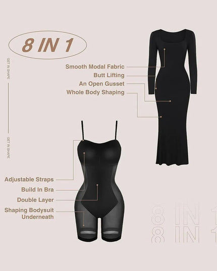 Basic Bae Built-In Shapewear Square Neck Long Sleeve Maxi Dress - ShopEasier