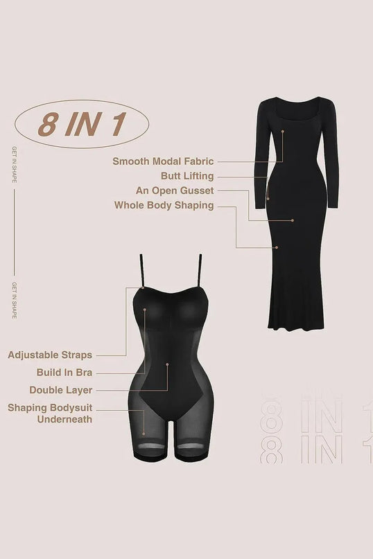 Basic Bae Built-In Shapewear Square Neck Long Sleeve Maxi Dress - ShopEasier