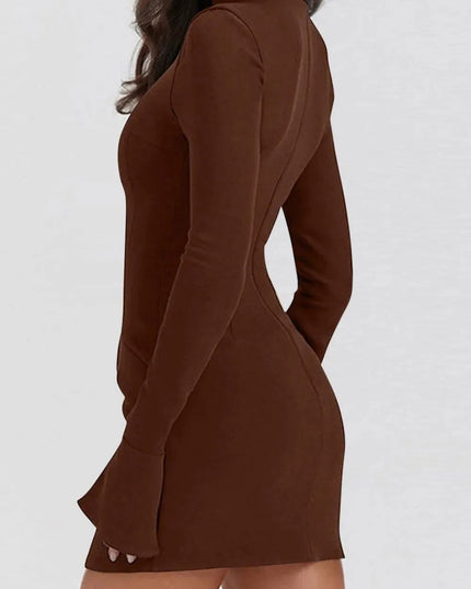 Mock Neck Long Sleeve Mini Dress - ShopEasier